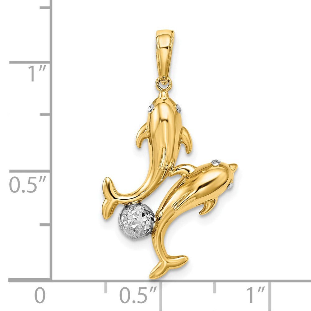 14k Yellow & Rhodium 16.59 mm Double Dolphin Pendant (1.77 grams)