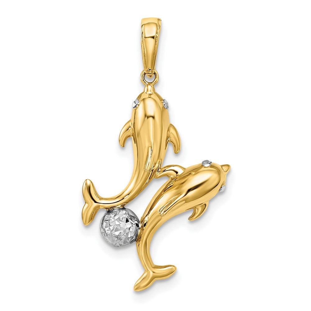 14k Yellow & Rhodium 16.59 mm Double Dolphin Pendant (1.77 grams)
