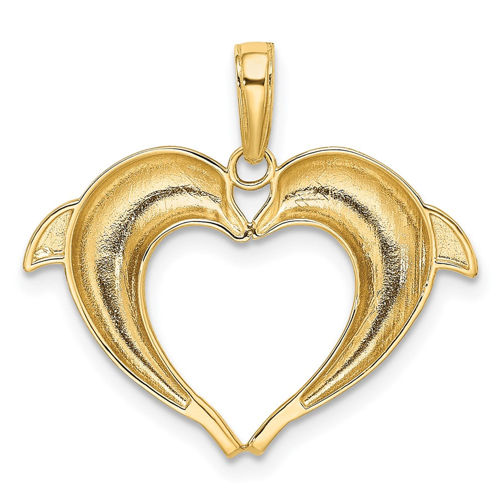 14k Yellow & Rhodium 25.24 mm Double Dolphin Heart Pendant (1.77 grams)