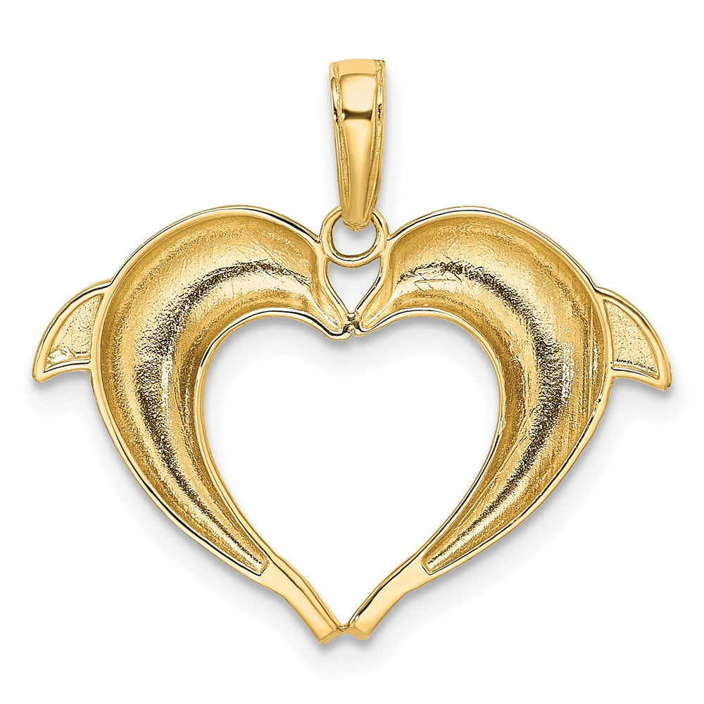 14k Yellow & Rhodium 25.24 mm  Double Dolphin Heart Pendant