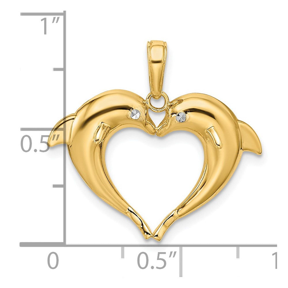 14k Yellow & Rhodium 25.24 mm Double Dolphin Heart Pendant (1.77 grams)