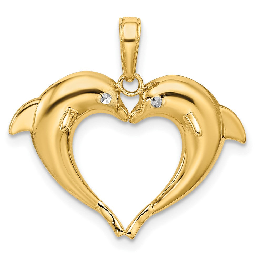 14k Yellow & Rhodium 25.24 mm Double Dolphin Heart Pendant (1.77 grams)
