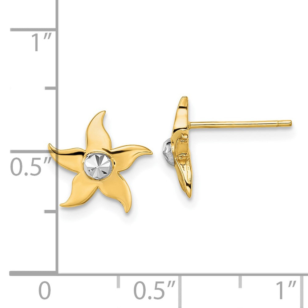 14k Yellow & Rhodium 10.67 mm Starfish Post Earrings (1.74 grams)