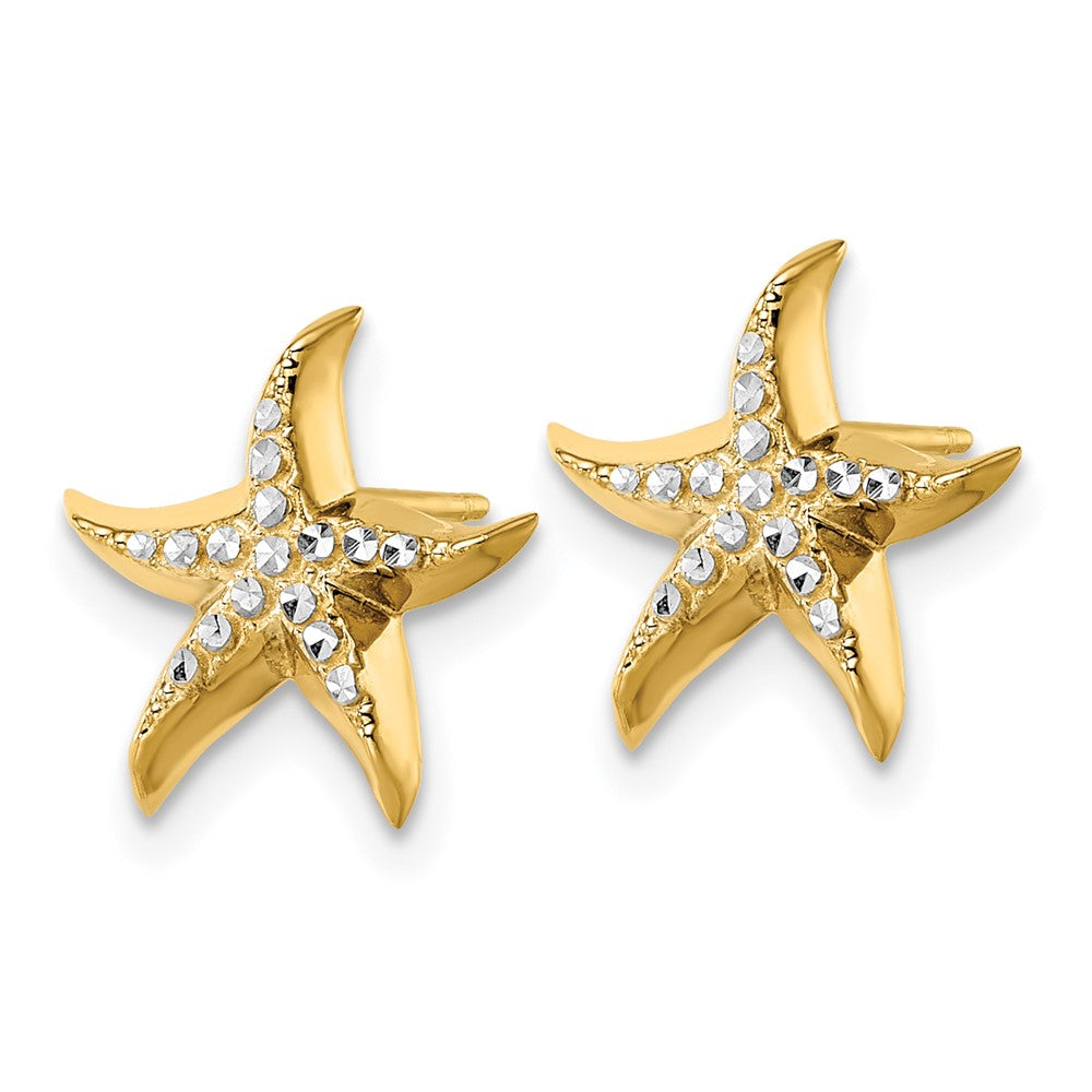 14k Yellow & Rhodium 11.9 mm Starfish Post Earrings (1.92 grams)