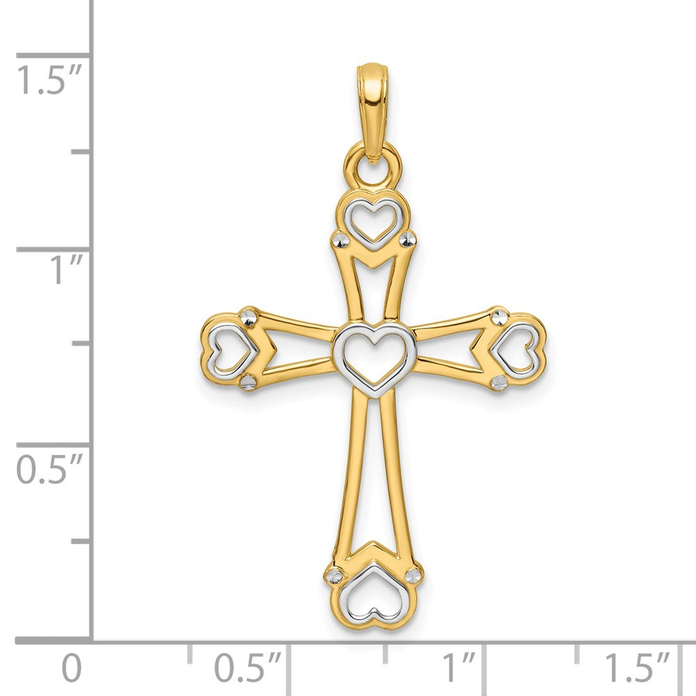 14k Yellow & Rhodium 22.74 mm D/C Cross w/Hearts Pendant (2.28 grams)