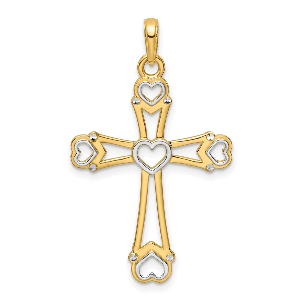 14k Yellow & Rhodium 22.74 mm D/C Cross w/Hearts Pendant (2.28 grams)