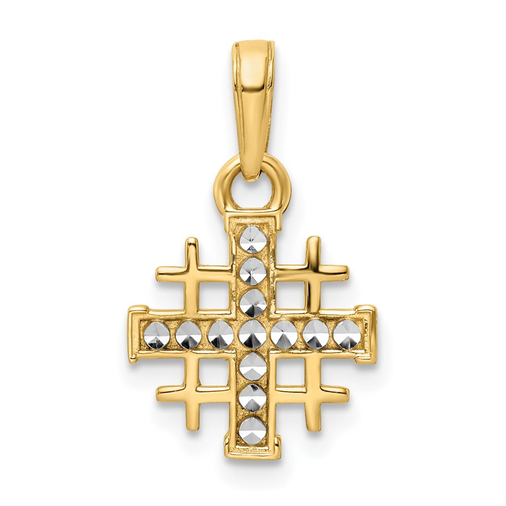 14k Yellow & Rhodium 12.29 mm D/C Jerusalem Cross Pendant (1.12 grams)