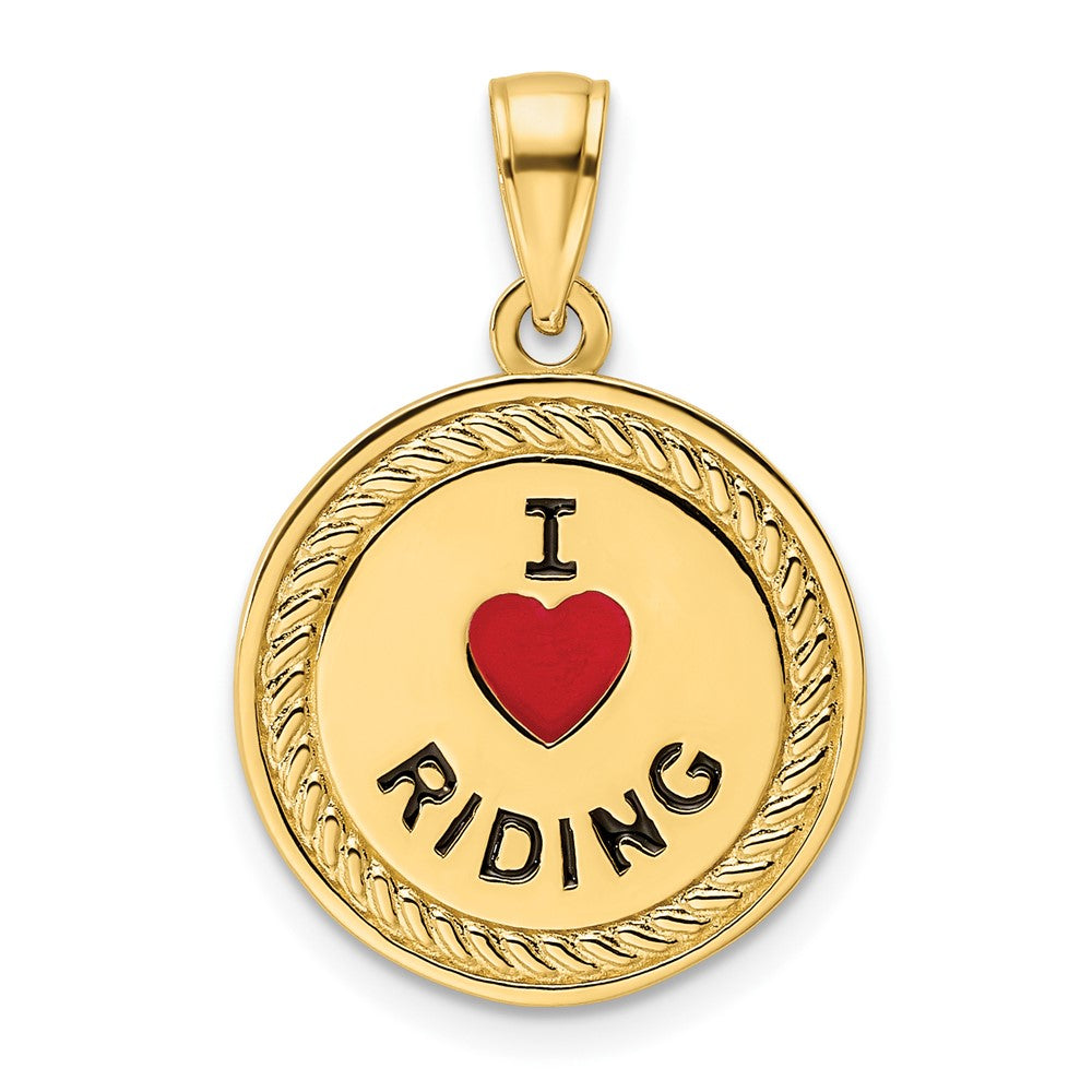 14K I HEART HORSES / I HEART RIDING Red Enameled Reversible Pendant (5.16 grams)