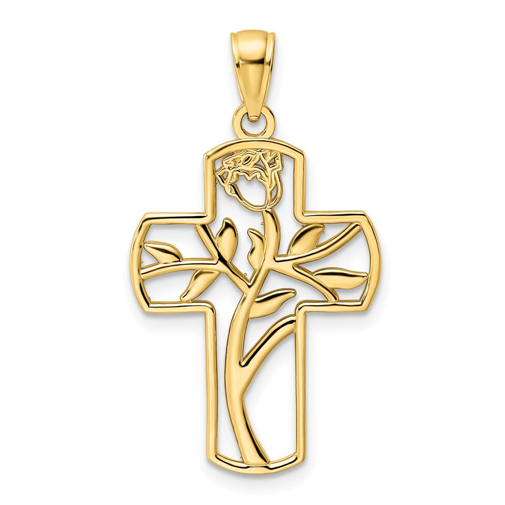 14k Yellow Gold 18.75 mm Polished Flower Design Cross Pendant (2.08 grams)