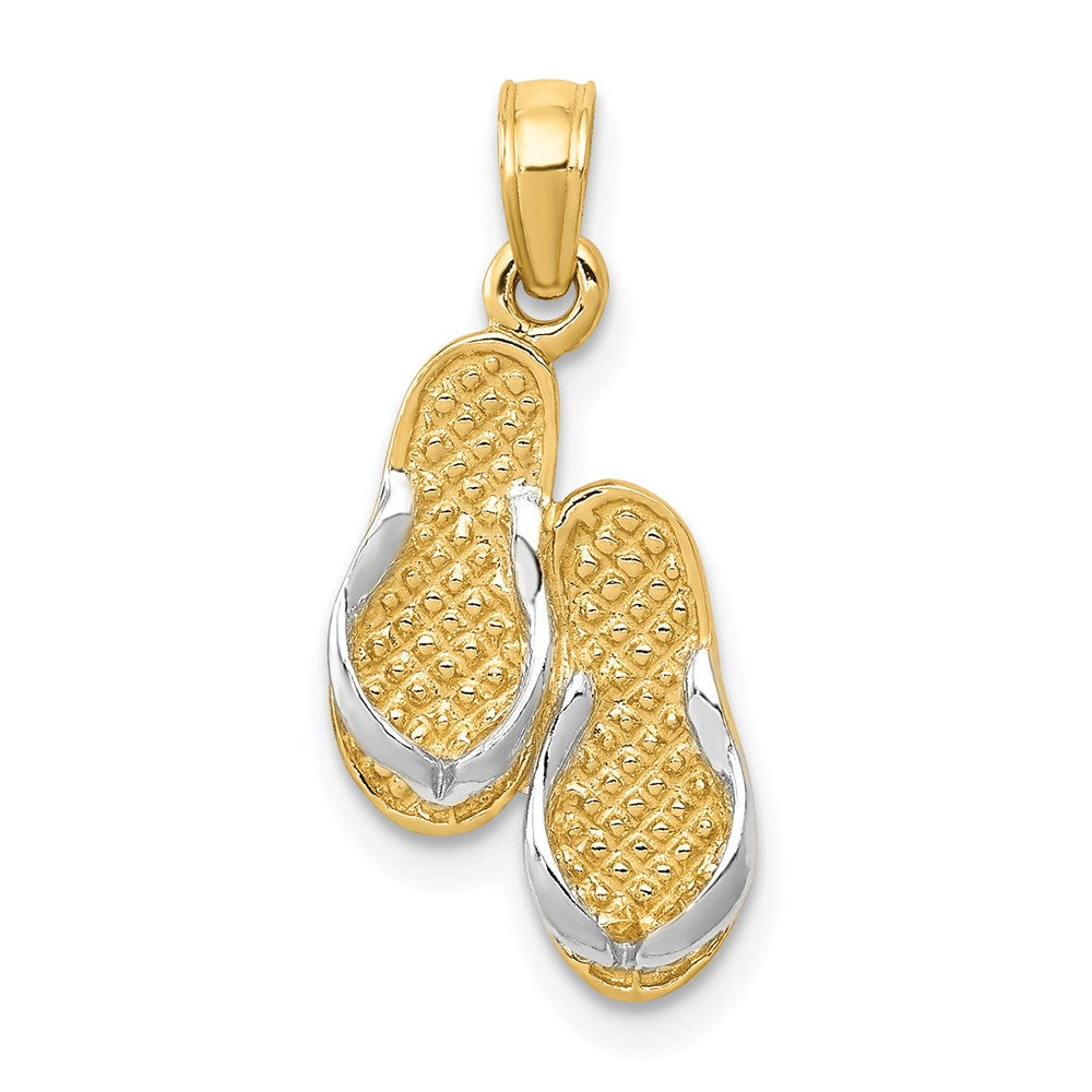 14k Yellow & Rhodium 10 mm Solid Polished Sandals Pendant (1.38 grams)