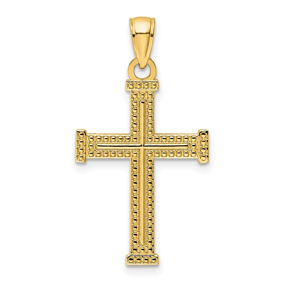 14k Yellow Gold 17.25 mm Polished Beaded Cross Pendant (1.65 grams)