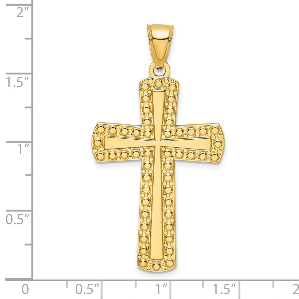 14k Yellow Gold 25 mm Polished Beaded Cross Pendant (3.95 grams)