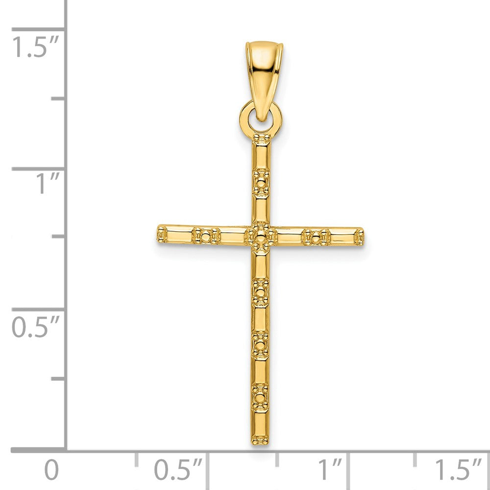 14k Yellow Gold 18.5 mm Polished Beaded Cross Pendant (1.39 grams)