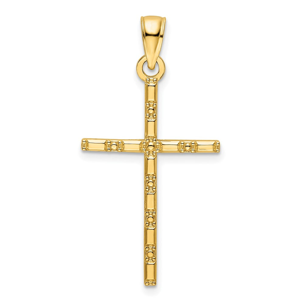 14k Yellow Gold 18.5 mm Polished Beaded Cross Pendant (1.39 grams)