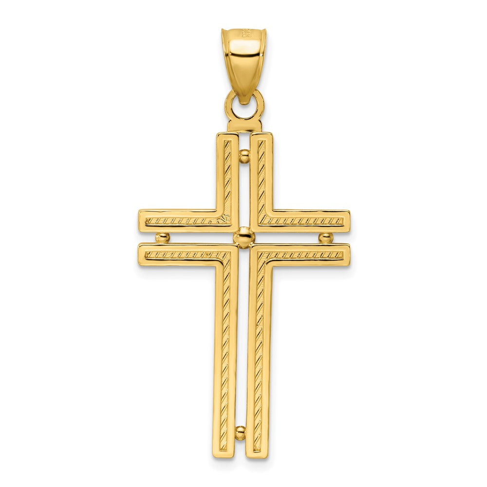 14k Yellow Gold 23.75 mm Polished Beaded Cross Pendant (4.06 grams)