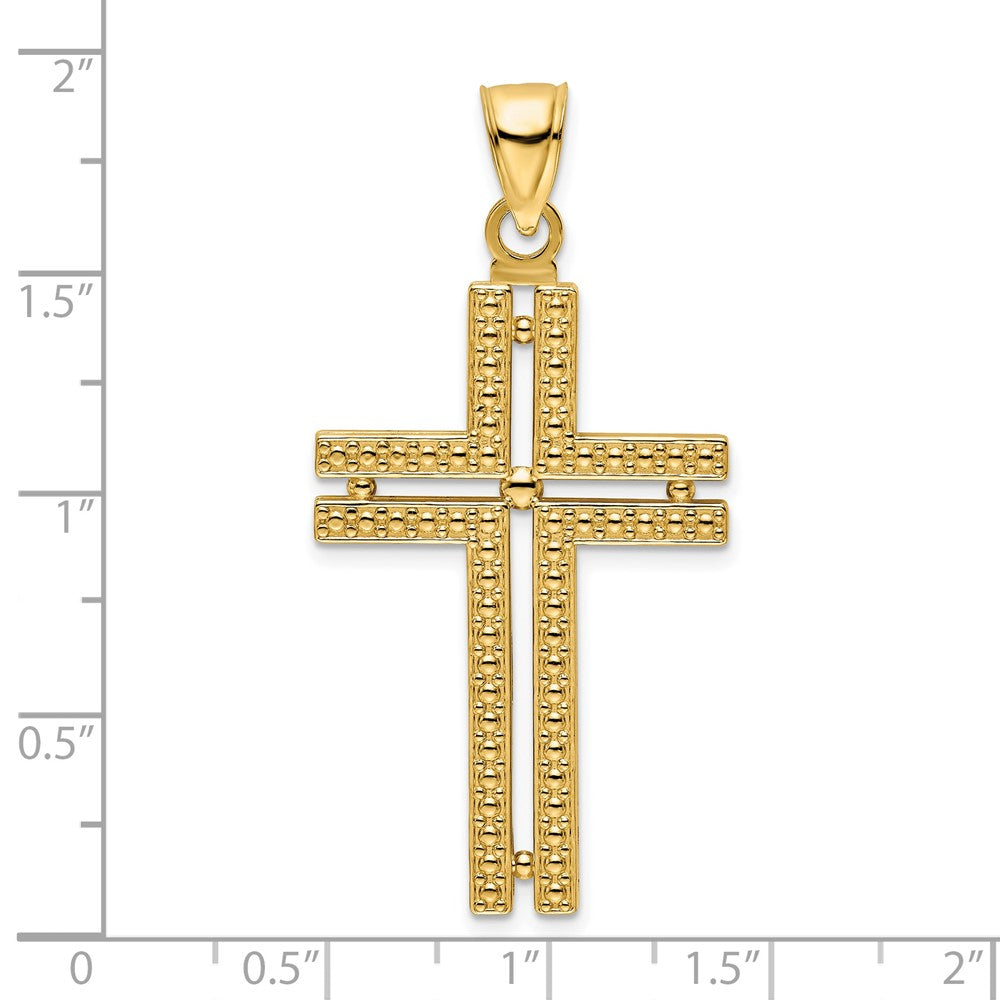 14k Yellow Gold 23.75 mm Polished Beaded Cross Pendant (4.06 grams)