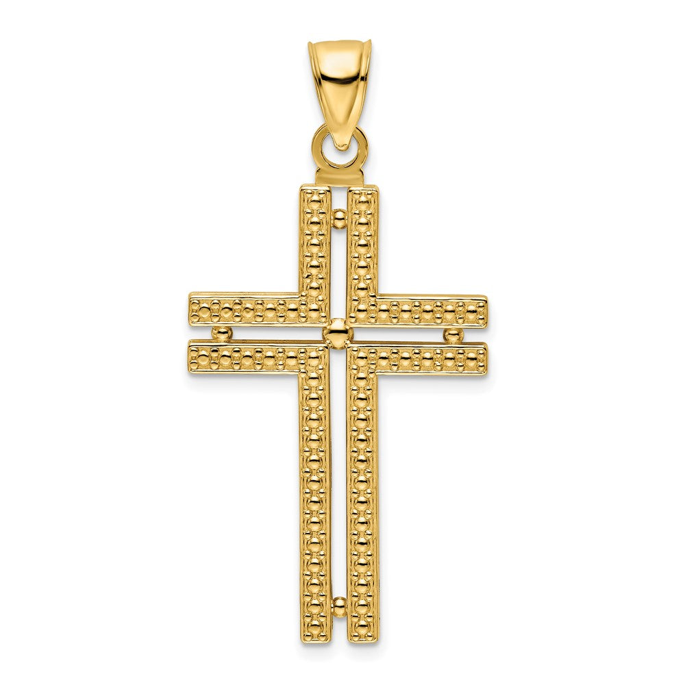 14k Yellow Gold 23.75 mm Polished Beaded Cross Pendant (4.06 grams)