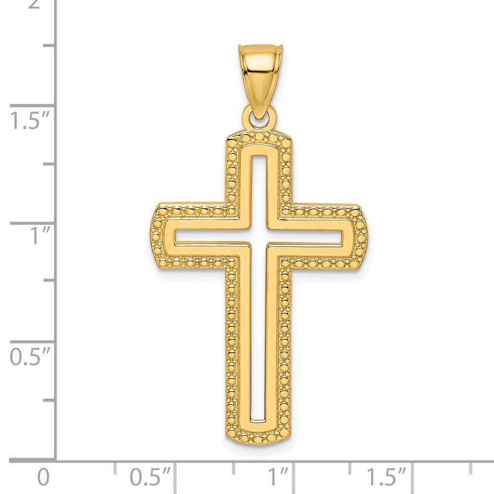 14k Yellow Gold 23.86 mm Beaded & Polished Cross Pendant (4.65 grams)