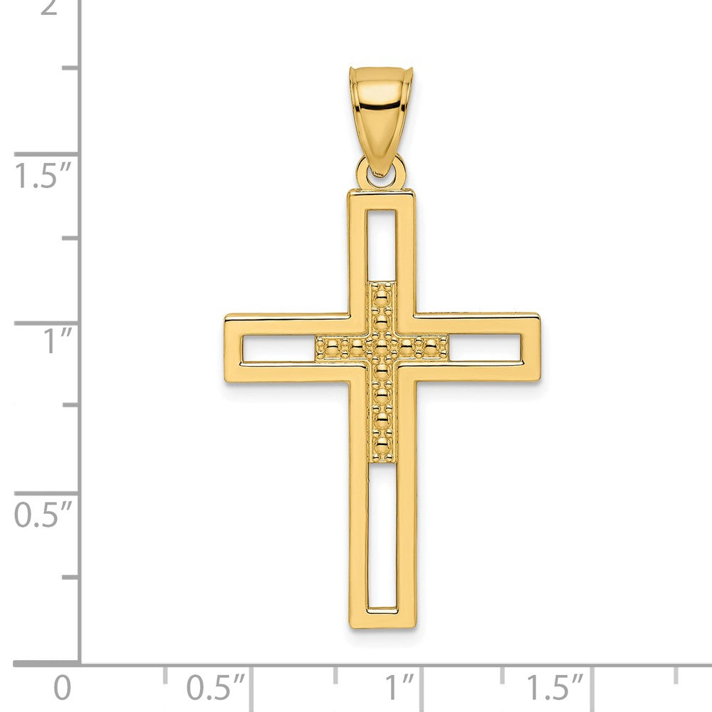 14k Yellow Gold 24.06 mm Beaded & Polished Double Cross Pendant (3.4 grams)