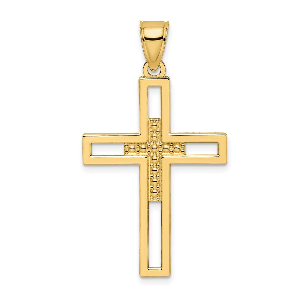 14k Yellow Gold 24.06 mm Beaded & Polished Double Cross Pendant (3.4 grams)