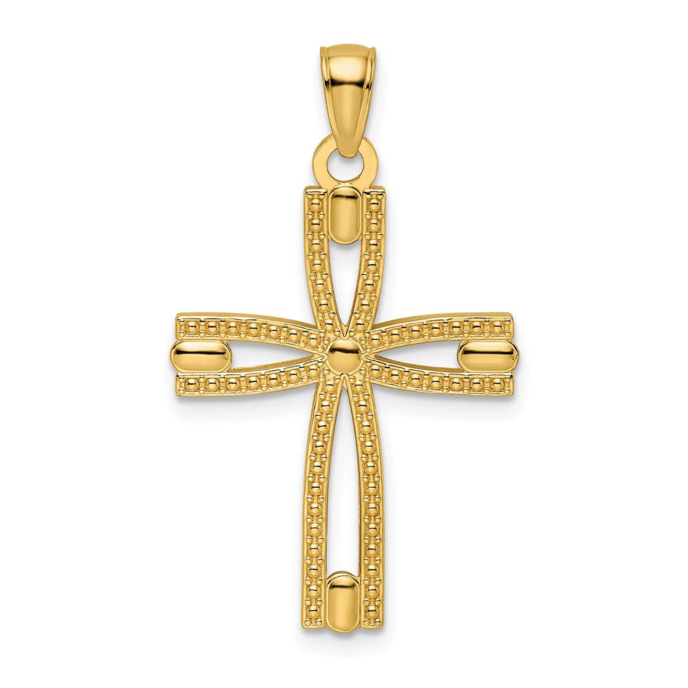 14k Yellow Gold 20.25 mm Beaded & Polished Cross Pendant (2.2 grams)