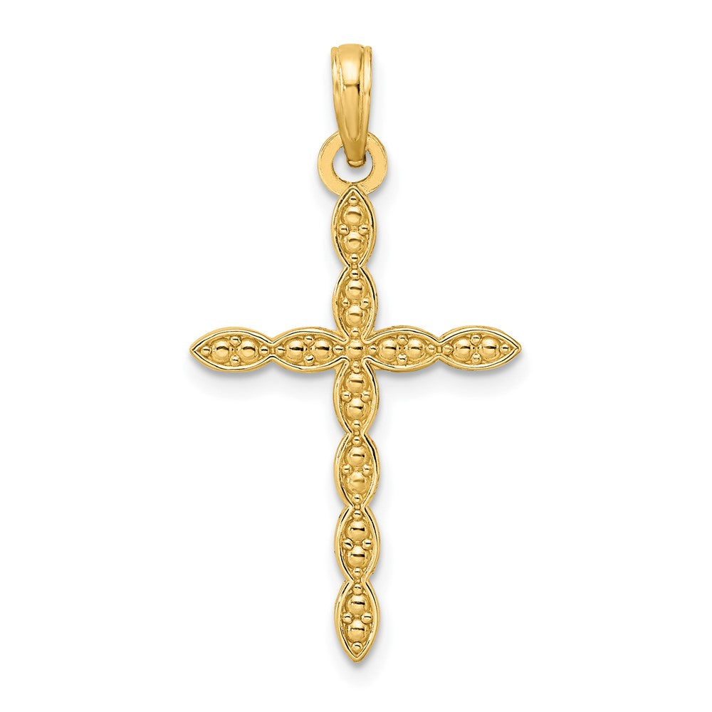 14k Yellow Gold 17.5 mm Polished & Beaded Design Cross Pendant (1.28 grams)