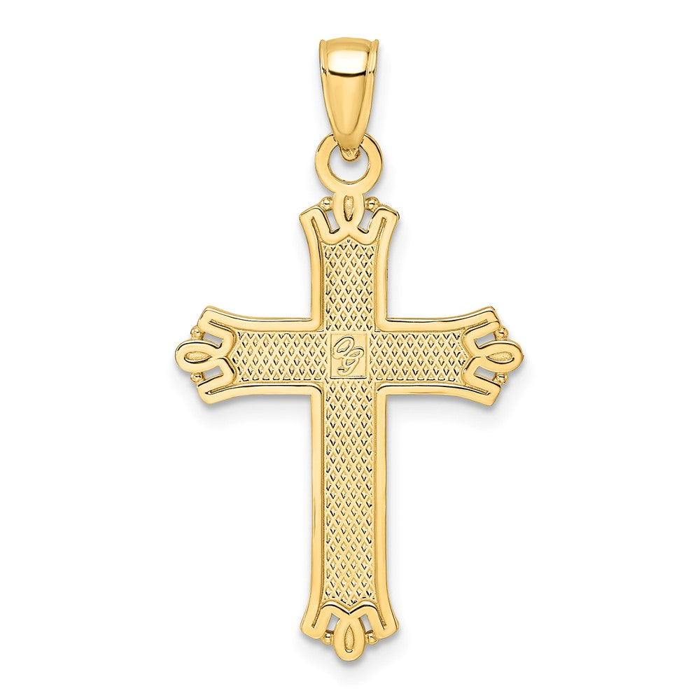 14k Yellow Gold 19 mm Polished & Textured Pointed Ends Fancy Cross Pendant (2.12 grams)