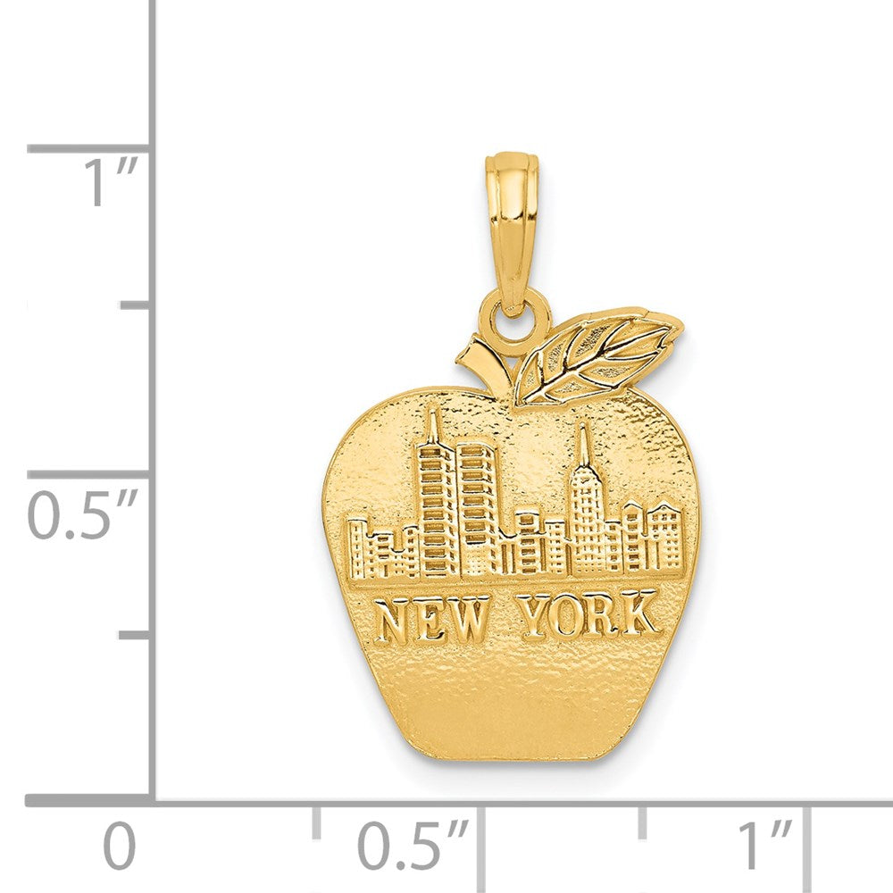 14k Yellow Gold 15 mm Solid NEW YORK Skyline on Small Apple Pendant (2.2 grams)