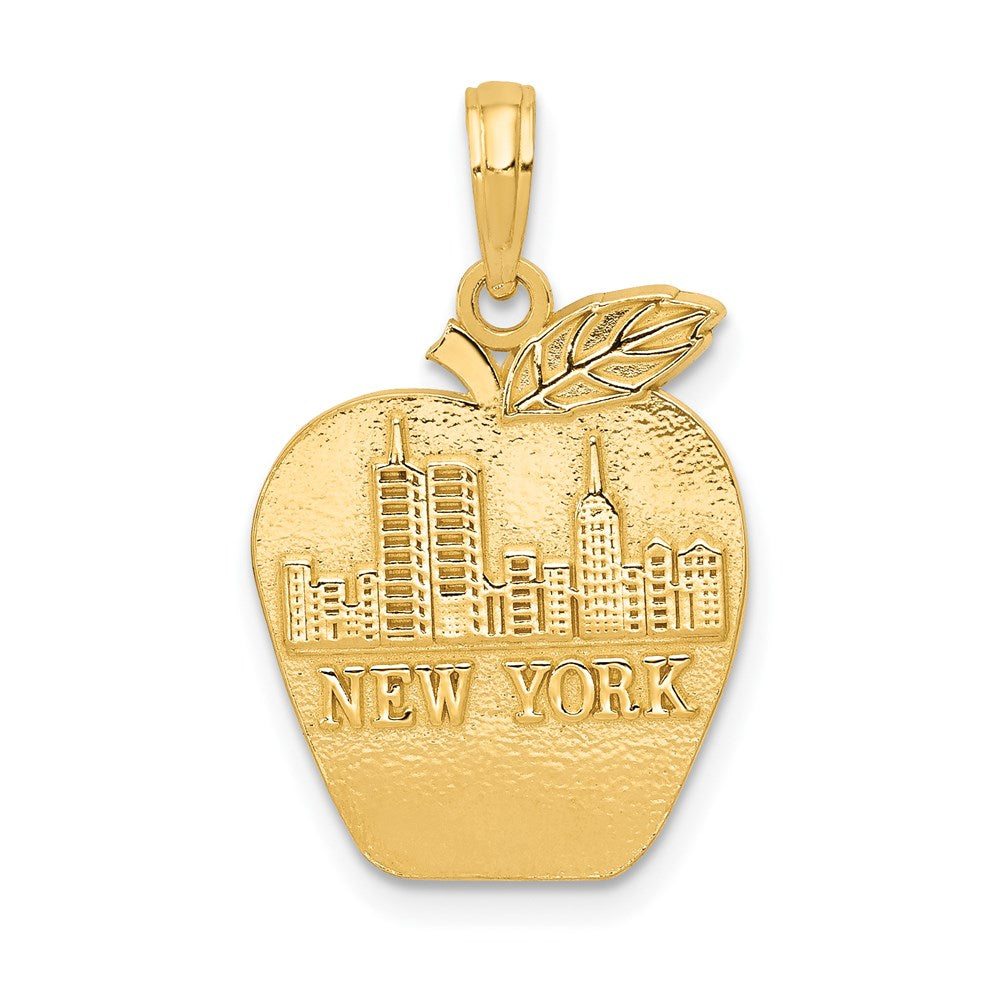 14k Yellow Gold 15 mm Solid NEW YORK Skyline on Small Apple Pendant (2.2 grams)