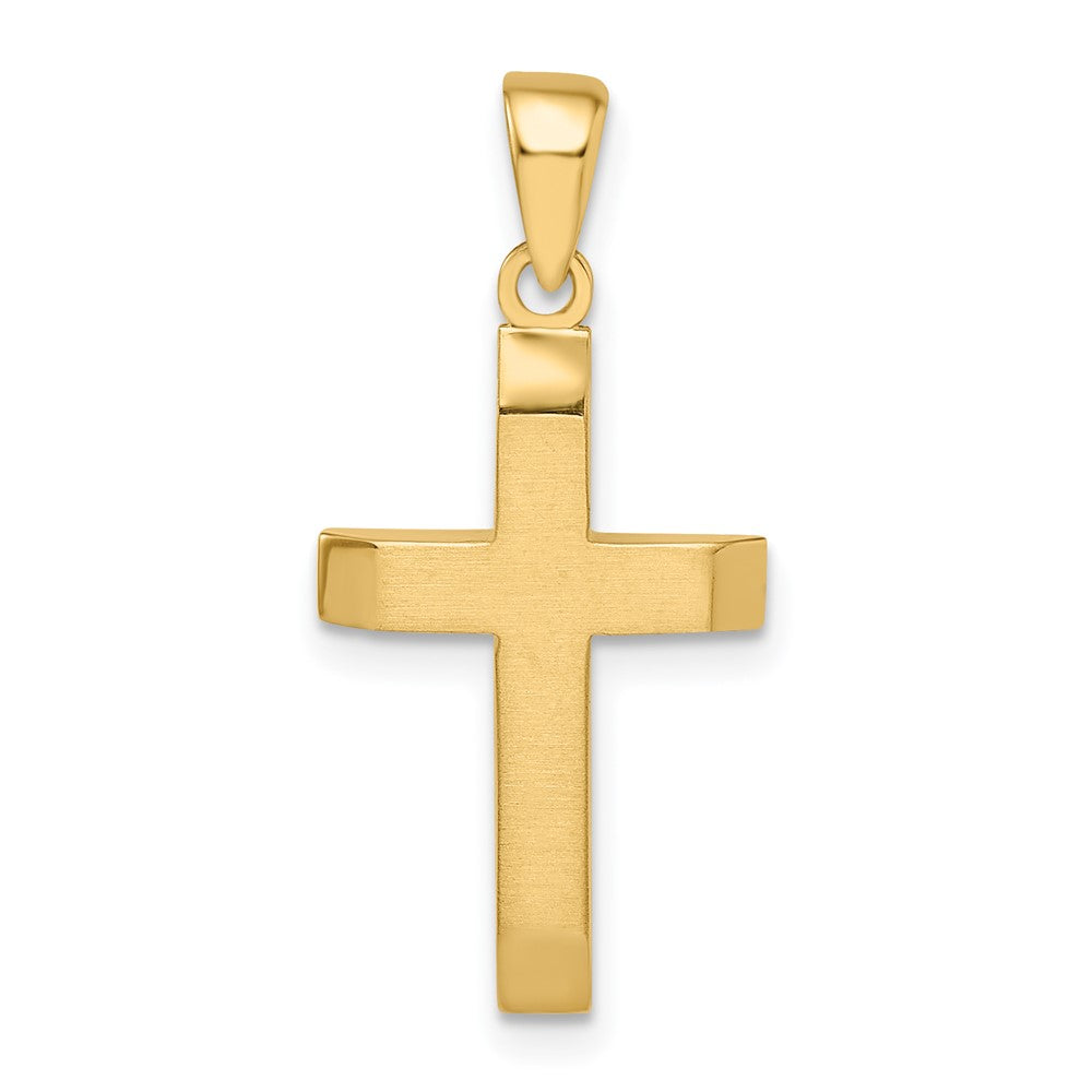 14k Yellow Gold 12.3 mm Satin/Polished Beveled Small Latin Cross Pendant (1.32 grams)