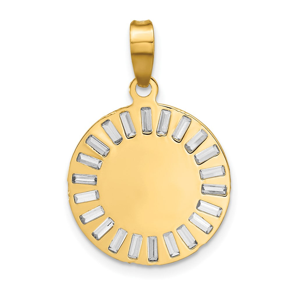 14k Yellow & Rhodium 16.95 mm Rose and White-plated Polished CZ Baguettes Mary Round Pendant (1.28 grams)