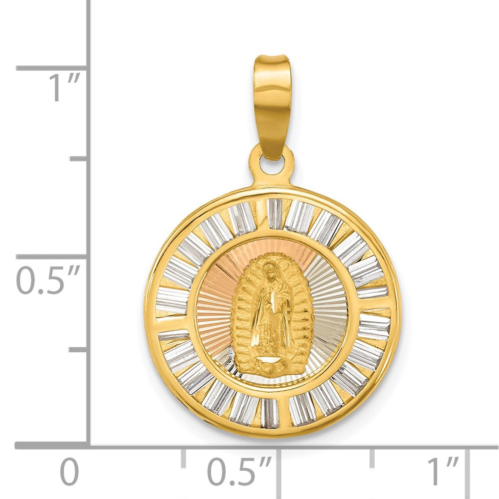 14k Yellow & Rhodium 16.95 mm Rose and White-plated Polished CZ Baguettes Mary Round Pendant (1.28 grams)