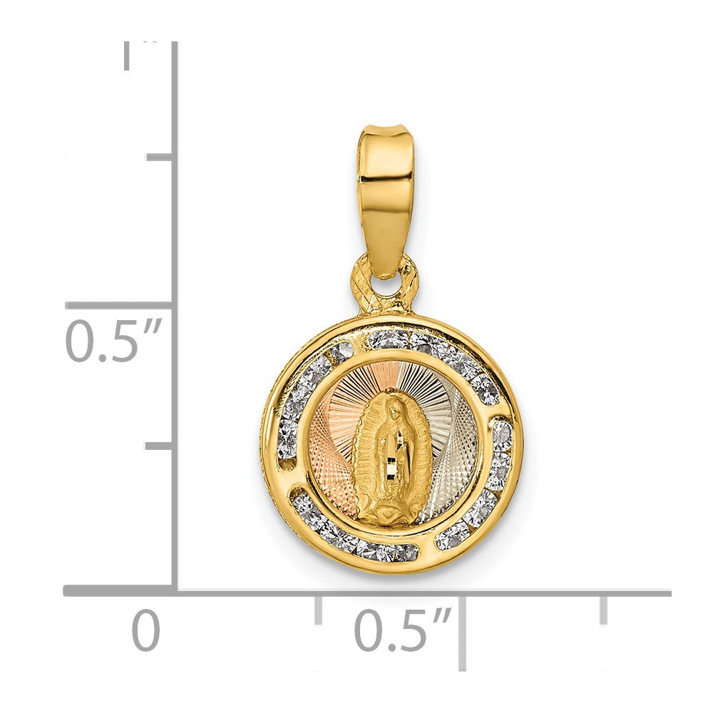 14k Yellow & Rhodium 11.92 mm Polished CZ Mary Round Pendant (0.81 grams)