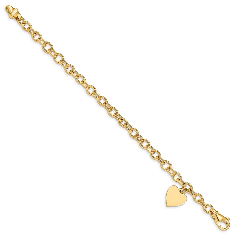 14k Yellow Gold 13 mm Link w/ Heart Charm Bracelet (11.5 grams)