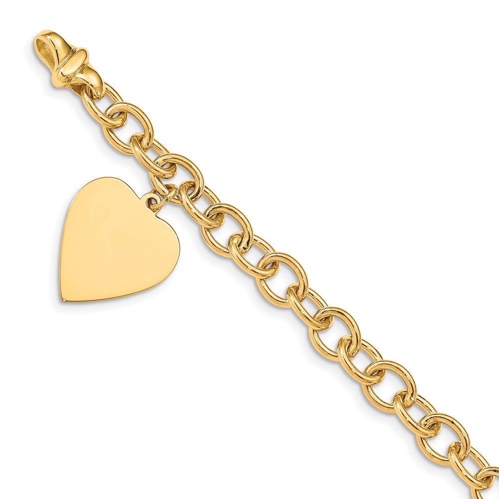 14k Yellow Gold 17 mm in Polished Engraveable Link with Heart Charm Bracelet (18.05 grams)