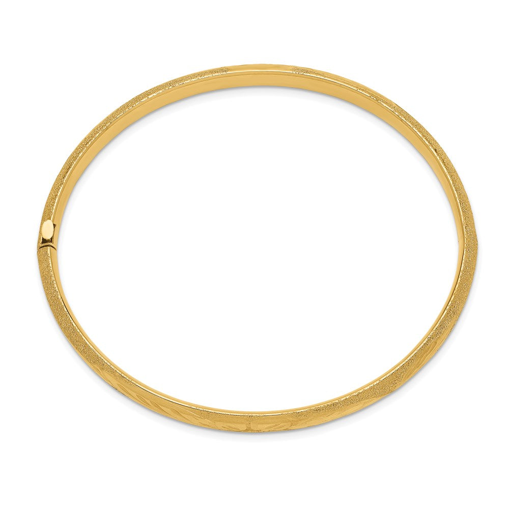 14k Yellow Gold 6 mm 4/1 Oversized Laser Cut Hinged Bangle Bracelet (6.87 grams)
