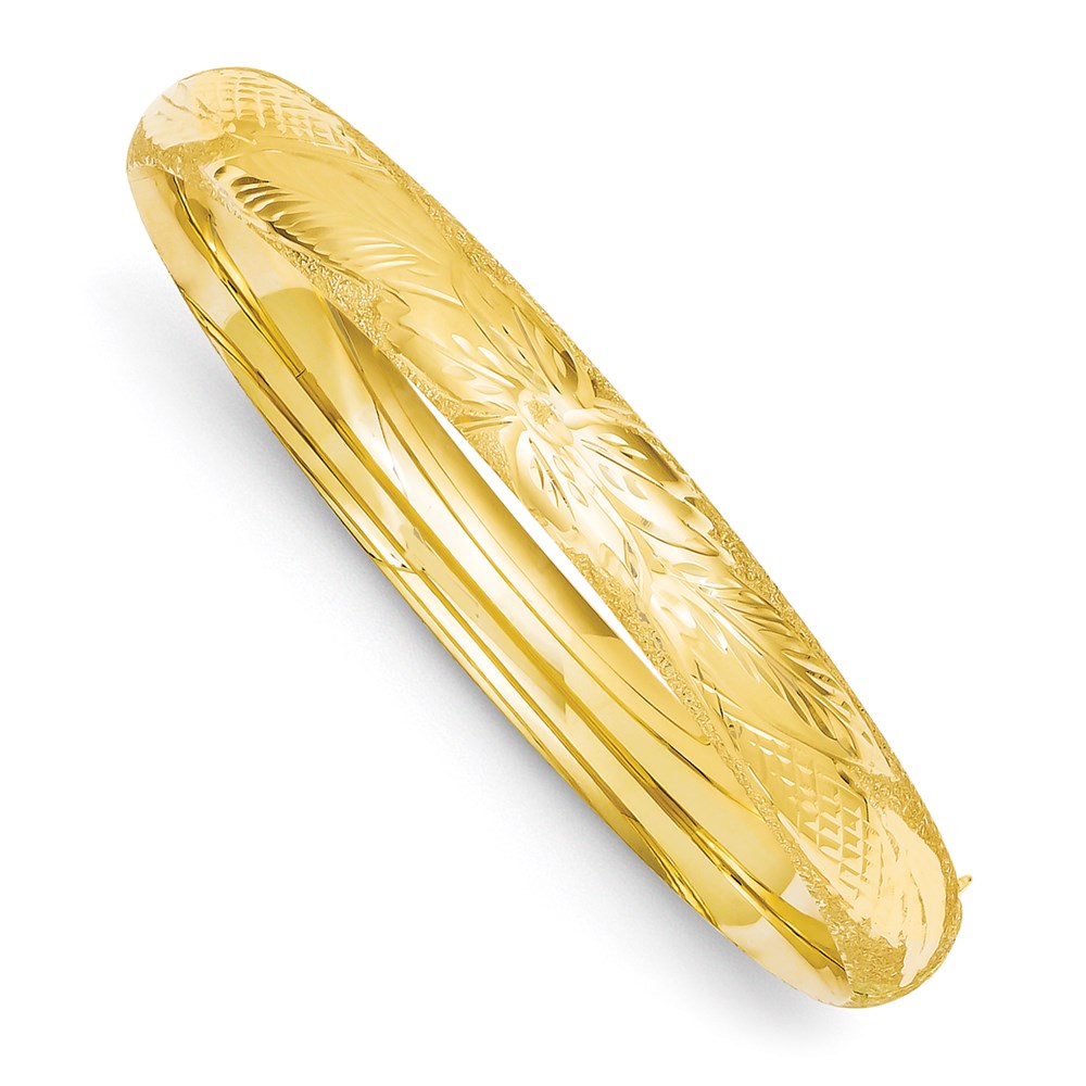 14k Yellow Gold 8 mm 5/16 Oversized Laser Cut Hinged Bangle Bracelet (10.01 grams)