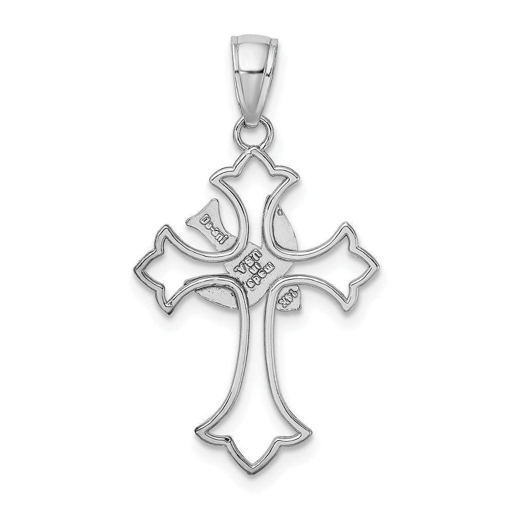 14k White Gold 18 mm Polished Cross w/ Dove Charm (1.07 grams)