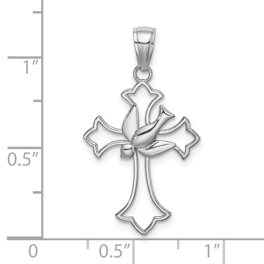 14k White Gold 18 mm Polished Cross w/ Dove Charm (1.07 grams)