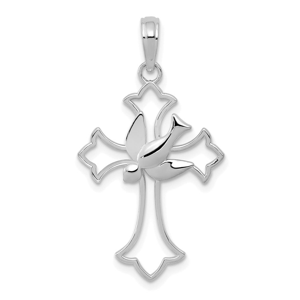 14k White Gold 18 mm Polished Cross w/ Dove Charm (1.07 grams)