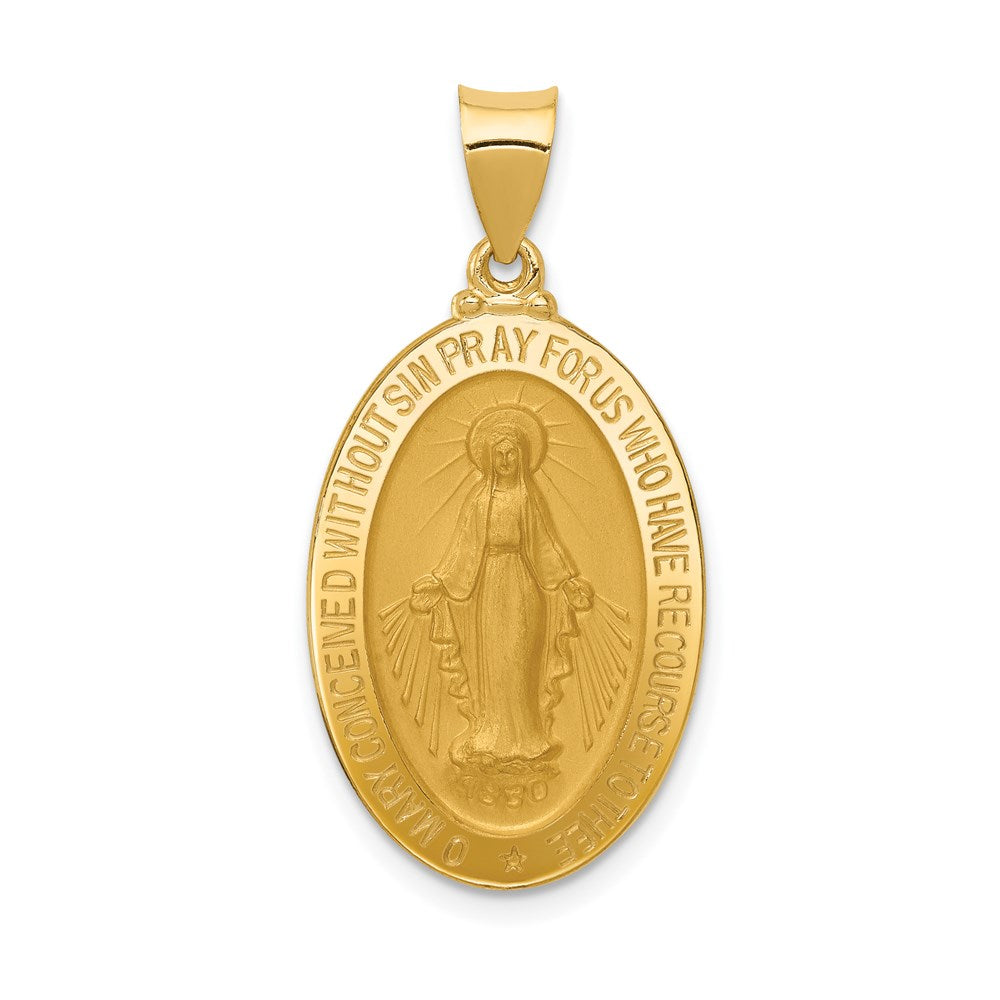 14k Yellow Gold 16 mm Hollow Miraculous Medal Oval Pendant (1.66 grams)