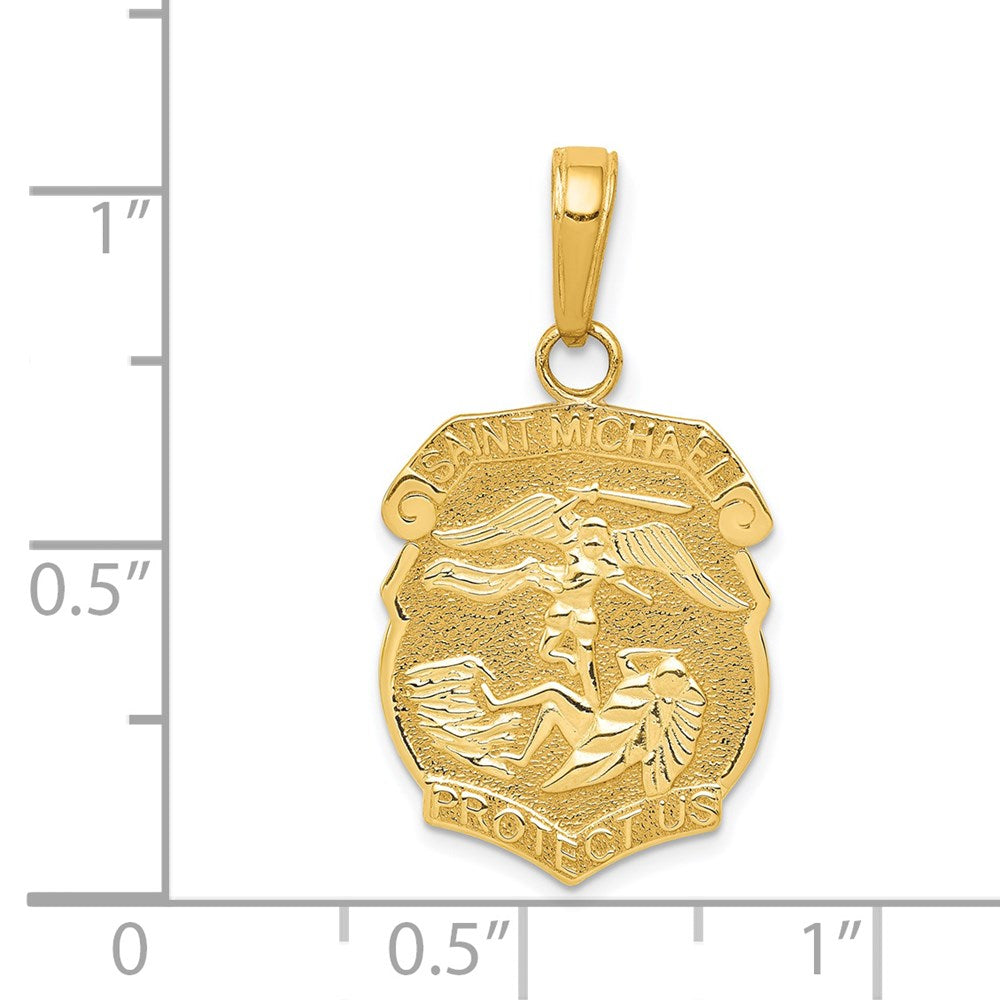 14k Yellow Gold 15 mm Saint Michael Medal Badge Pendant (2.09 grams)