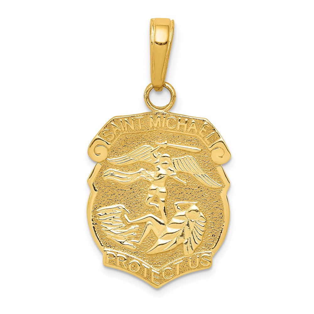 14k Yellow Gold 15 mm Saint Michael Medal Badge Pendant (2.09 grams)