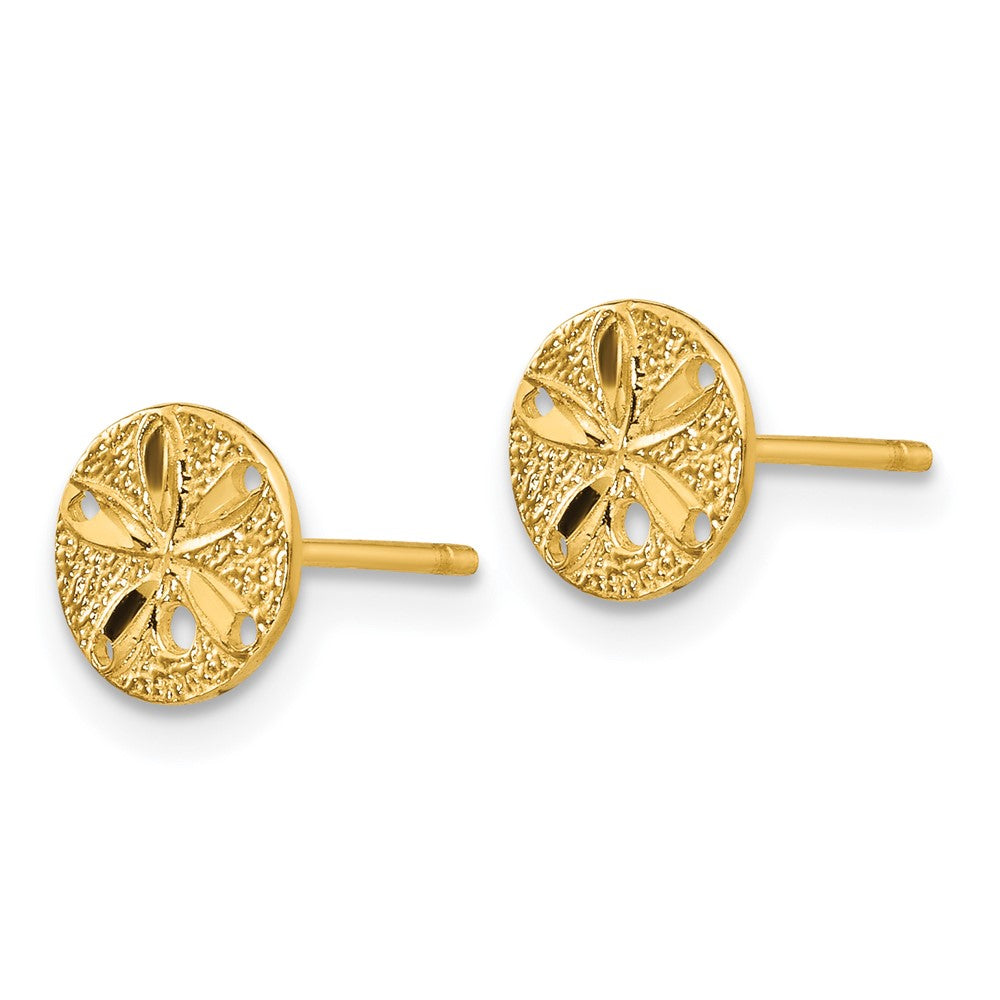 14k Yellow Gold 8 mm Diamond-Cut Sand Dollar Post Earrings (0.75 grams)