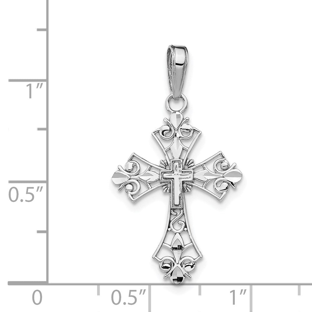 14k White Gold 16 mm Filigree Cross Charm (0.93 grams)