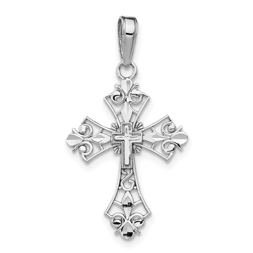 14k White Gold 16 mm Filigree Cross Charm (0.93 grams)