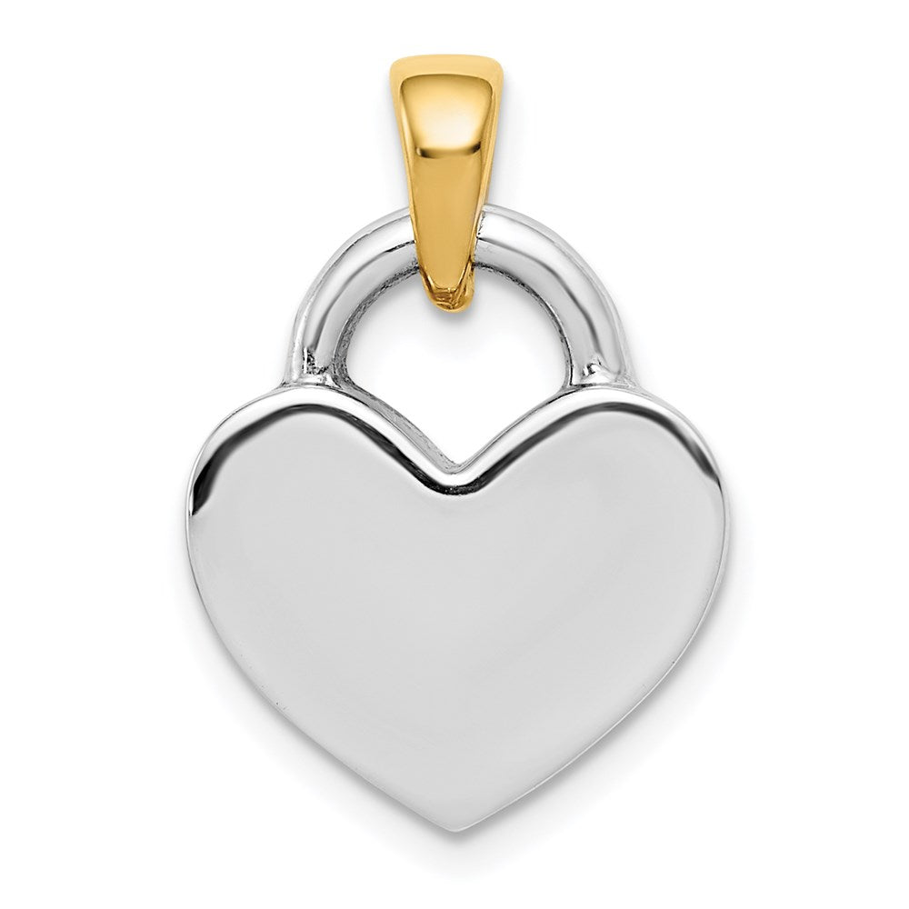 14k Yellow & Rhodium 16 mm  Hollow Polished 3D Reversible Heart Charm