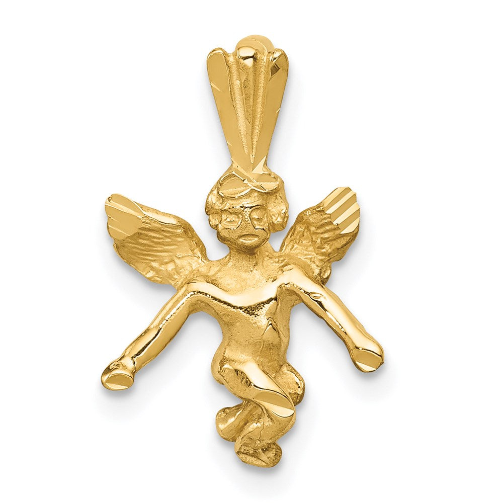 14k Yellow Gold 12 mm 3D Satin and Diamond-Cut Angel Charm (1.39 grams)