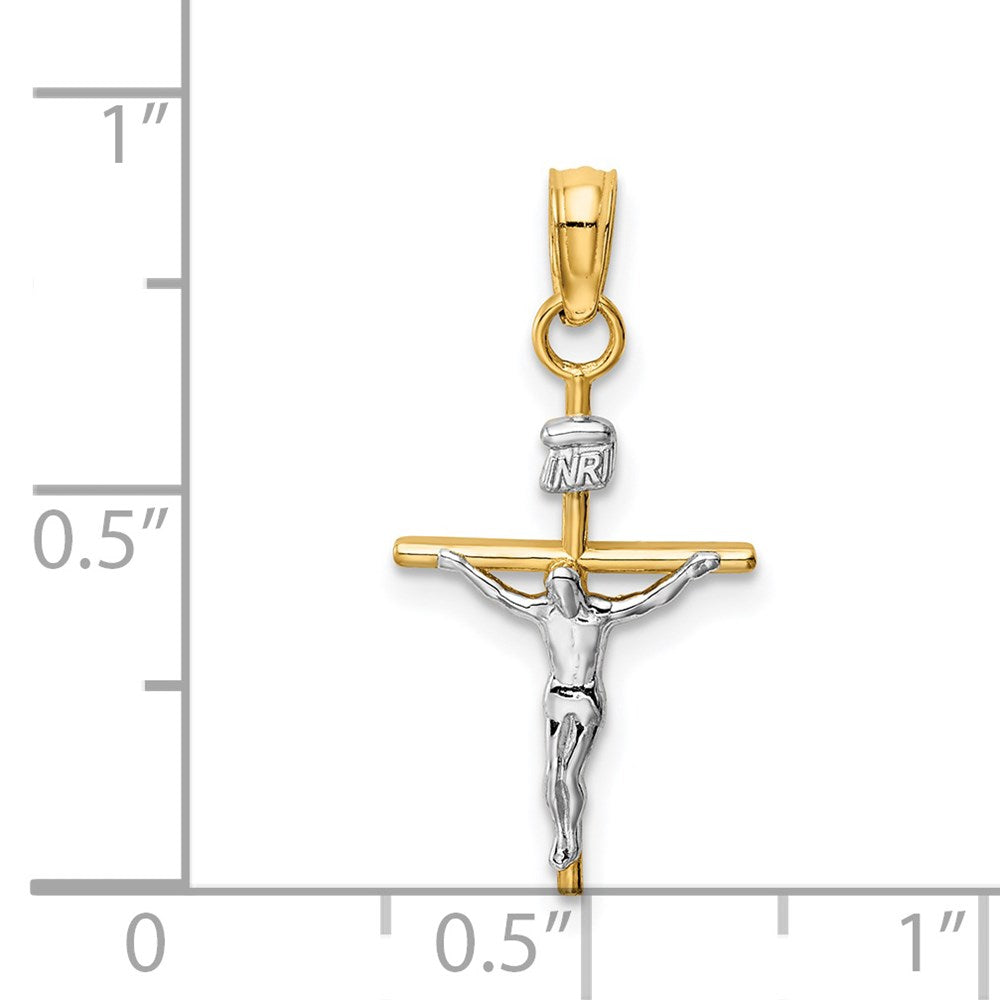 14k Two-tone 12 mm INRI Crucifix Pendant (0.77 grams)