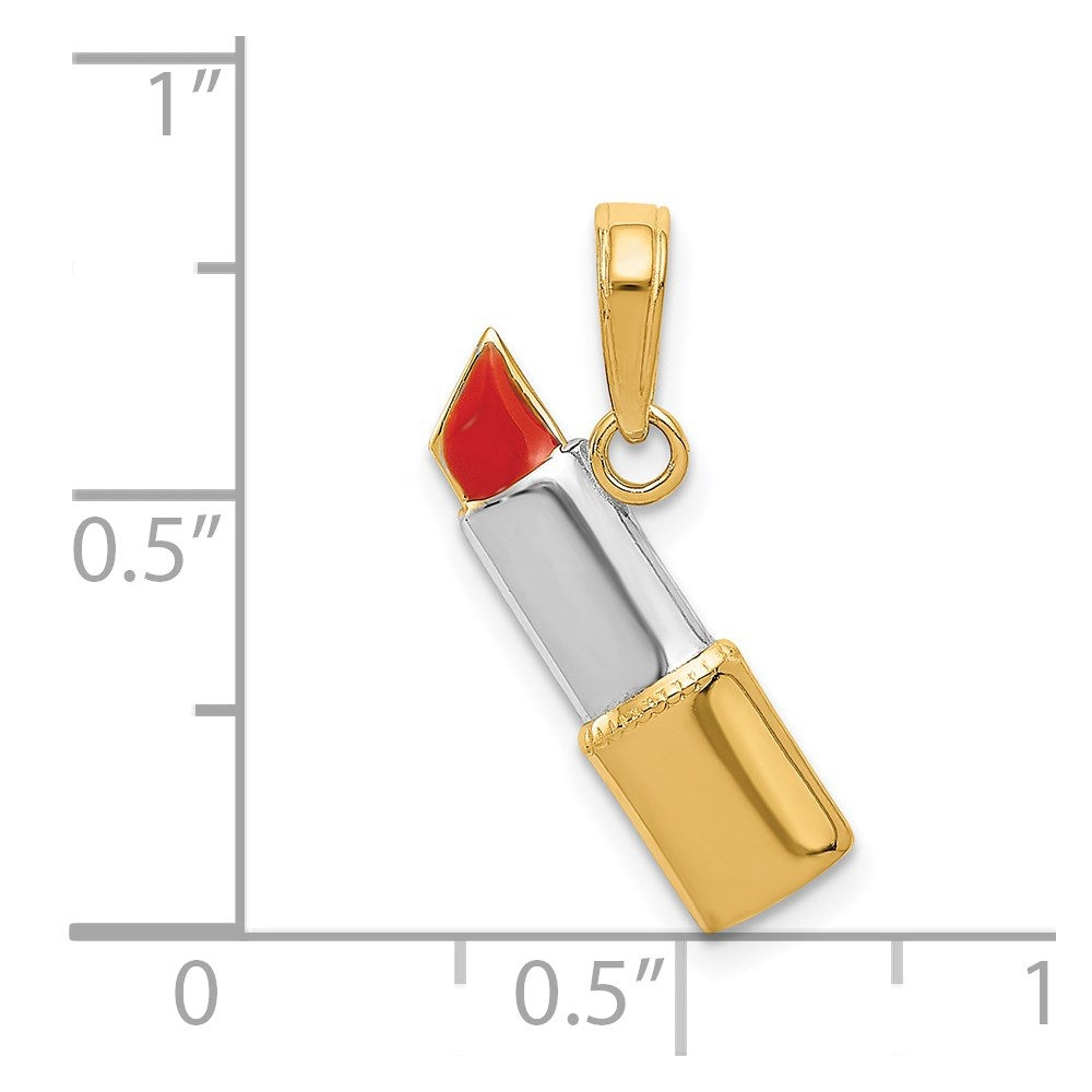 14k Yellow & Rhodium 19 mm Enameled Lipstick Charm (0.78 grams)
